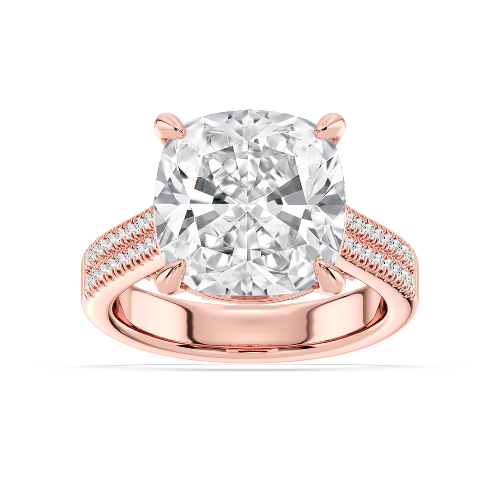 Brandy 10 ²⁄₅ ctw Cushion LGD Double Row Side Stone Engagement Ring - Signature Collection - 14K Rose Gold
