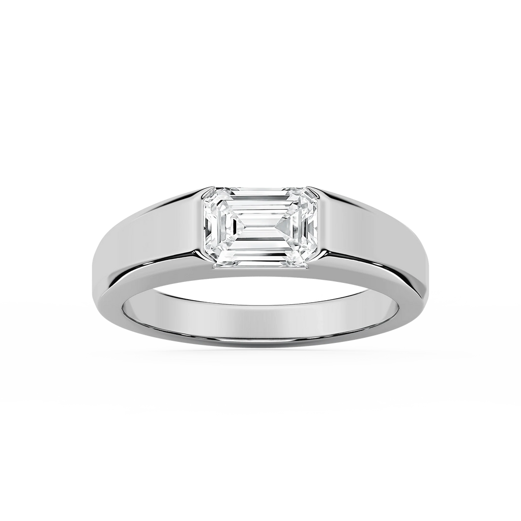 Brayden 2 ct Emerald LGD 2.90mm East West Set Mens Wedding Band - 14K White Gold