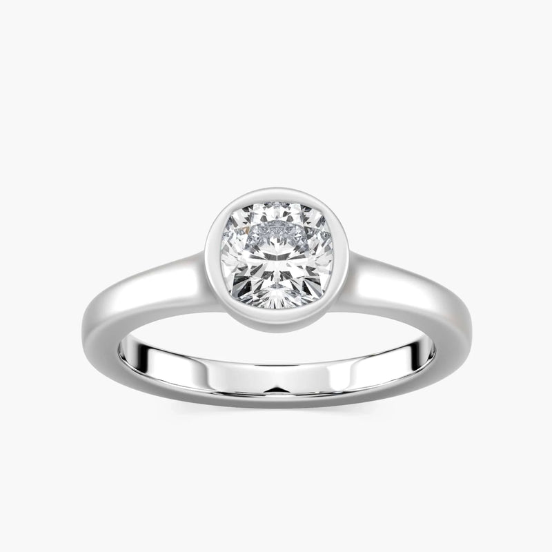 Brielle Cushion LGD Satin Finish Bezel Set Artisan Solitaire Engagement Ring - 14K White Gold