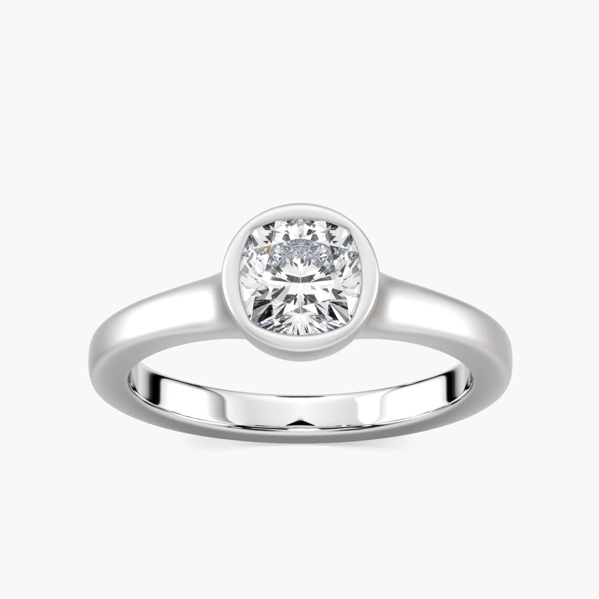 Brielle Cushion LGD Satin Finish Bezel Set Artisan Solitaire Engagement Ring - Platinum