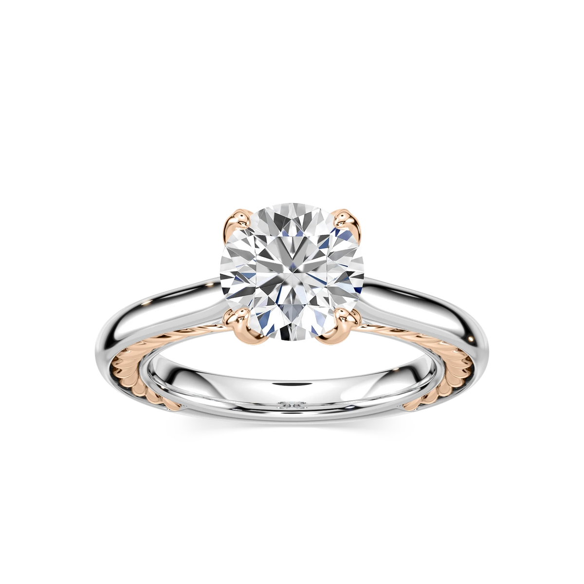 Rani Round LGD Lasso Rope Solitaire Engagement Ring - Two-Tone 14K White Gold and 14K Rose Gold