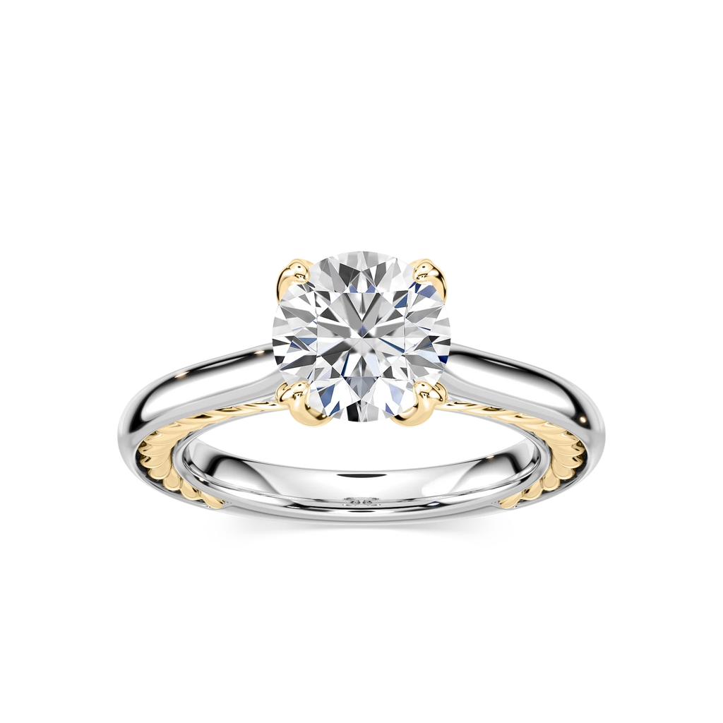 Rani Round LGD Lasso Rope Solitaire Engagement Ring - Two-Tone 14K White Gold and 14K Yellow Gold