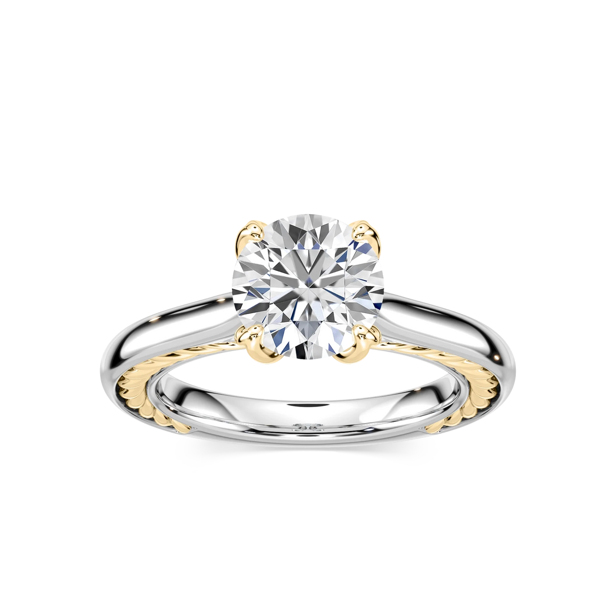 Rani Round LGD Lasso Rope Solitaire Engagement Ring - Two-Tone 14K White Gold and 14K Yellow Gold