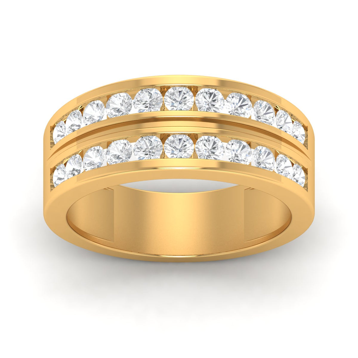Two -Tone Channel Set 2 Row Diamond Men's Ring - 18K Yellow Gold image