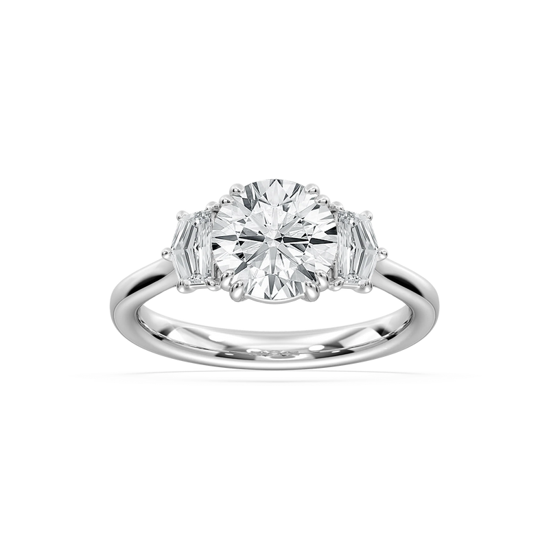 Cadyn 2 ½ ctw Round LGD Double Prong Three Stone Engagement Ring - 14K White Gold