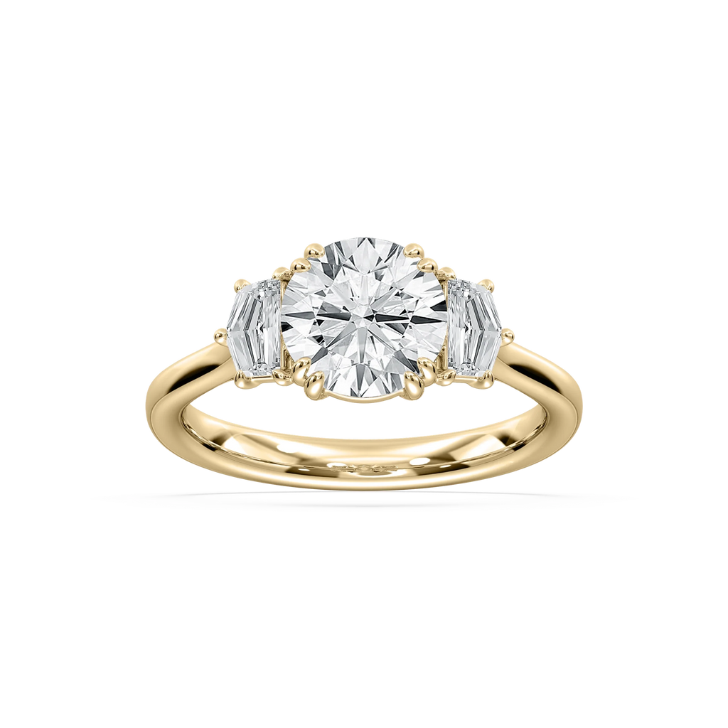 Cadyn 2 ½ ctw Round LGD Double Prong Three Stone Engagement Ring - 14K Yellow Gold