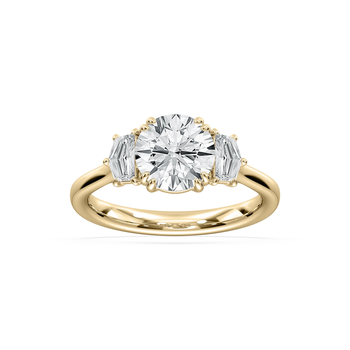 Cadyn 2 ½ ctw Round LGD Double Prong Three Stone Engagement Ring - 14K Yellow Gold