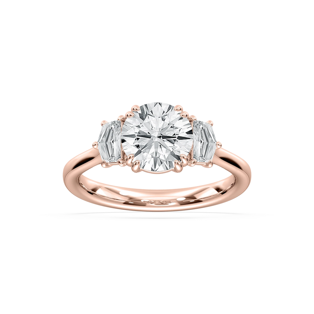 Cadyn 2 ½ ctw Round LGD Double Prong Three Stone Engagement Ring - 18K Rose Gold