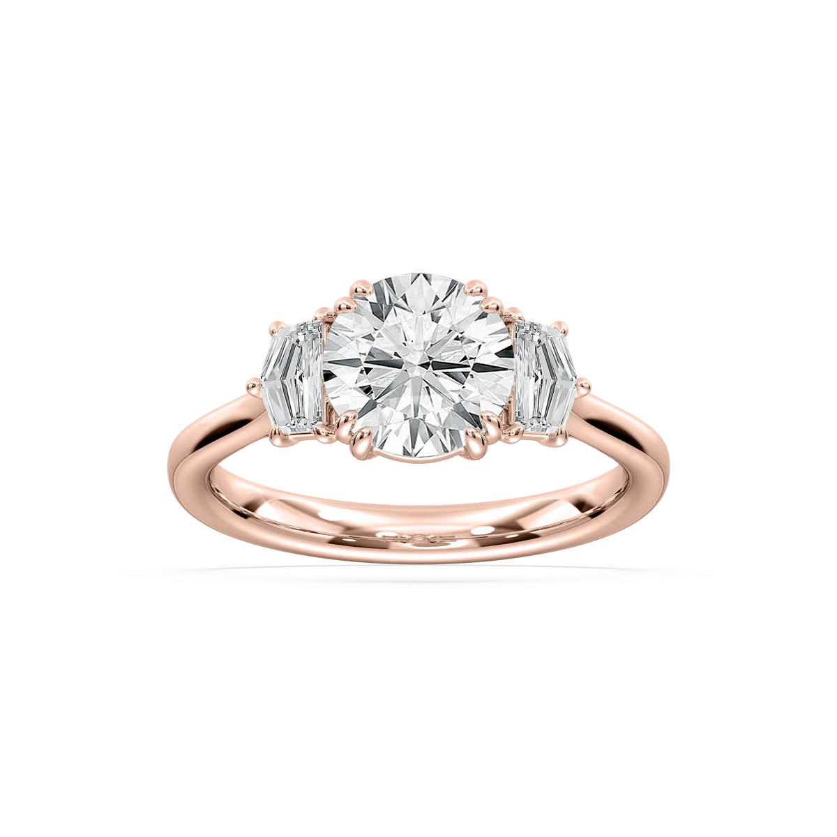Cadyn 2 ½ ctw Round LGD Double Prong Three Stone Engagement Ring - 18K Rose Gold