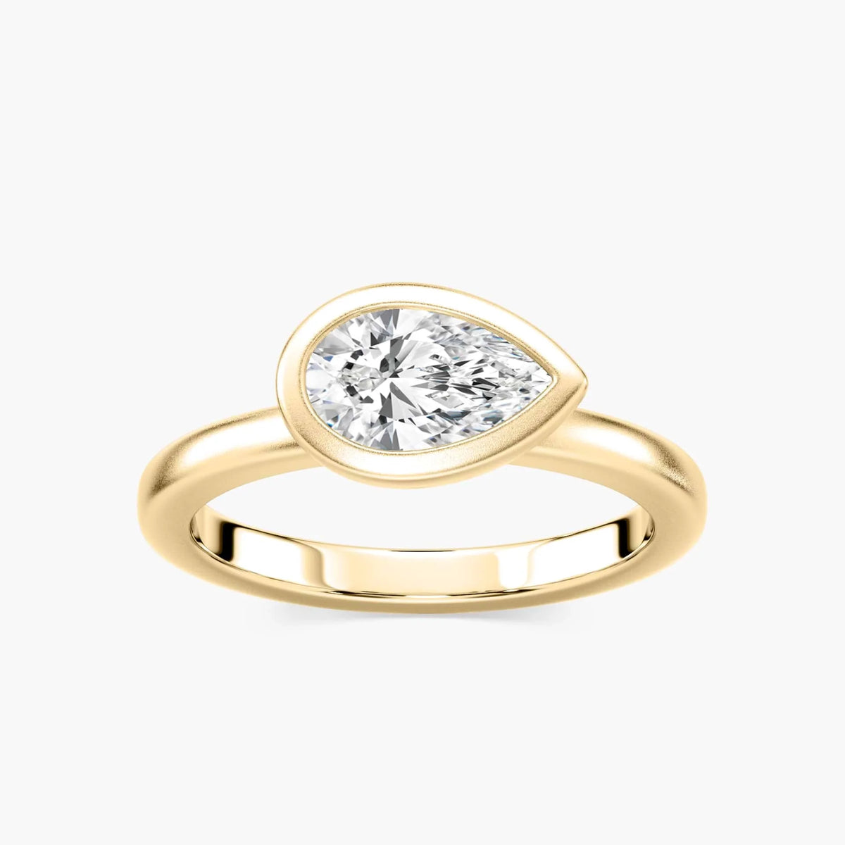 Ruby Pear LGD Satin Finish Bezel Set Artisan Solitaire Engagement Ring - 14K Yellow Gold