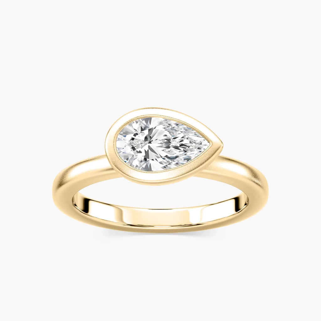 Ruby Pear LGD Satin Finish Bezel Set Artisan Solitaire Engagement Ring - 18K Yellow Gold