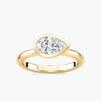 Ruby Pear LGD Satin Finish Bezel Set Artisan Solitaire Engagement Ring - 18K Yellow Gold