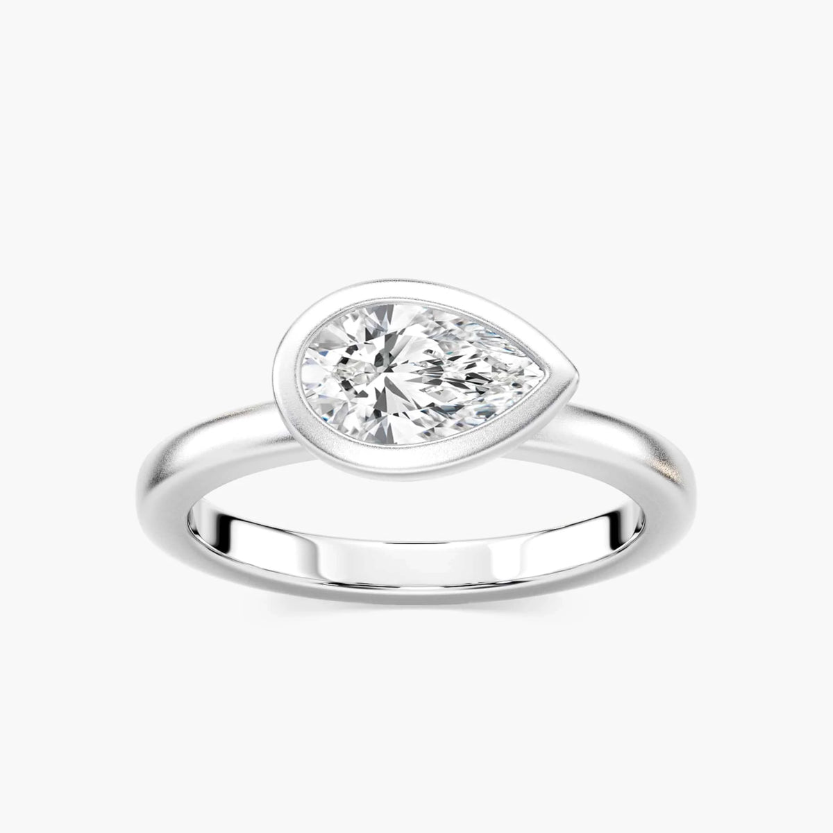 Ruby Pear LGD Satin Finish Bezel Set Artisan Solitaire Engagement Ring - Platinum