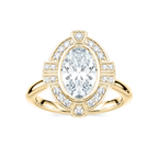 Calla Oval LGD Vintage Art Deco Halo Engagement Ring - 14K Yellow Gold