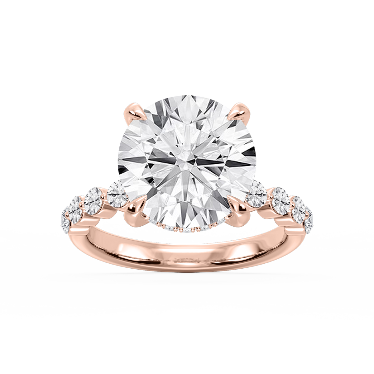 Callie Round LGD Single Shared Prong Hidden Halo Engagement Ring - 14K White Gold / 1 ct