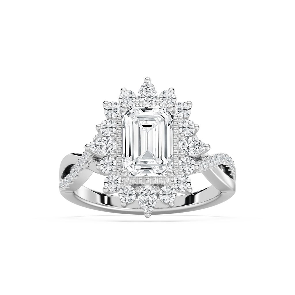 Calliope 2 ³⁄₄ ctw Emerald LGD Milgrain Vintage Halo Engagement Ring - 14K White Gold / F-VS2