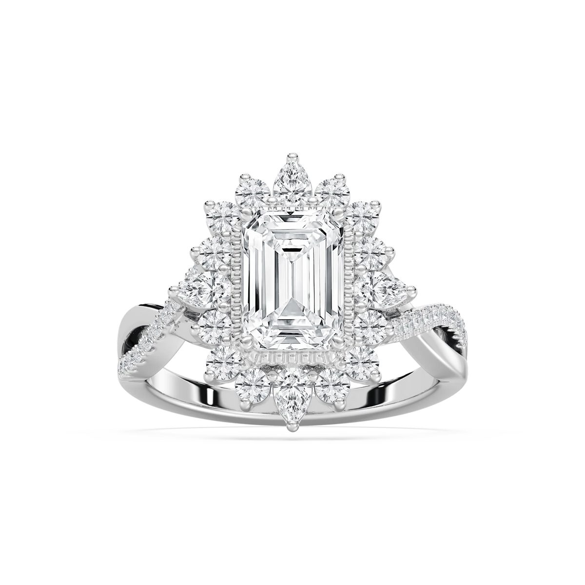 Calliope 2 ³⁄₄ ctw Emerald LGD Milgrain Vintage Halo Engagement Ring - 14K White Gold / F-VS2