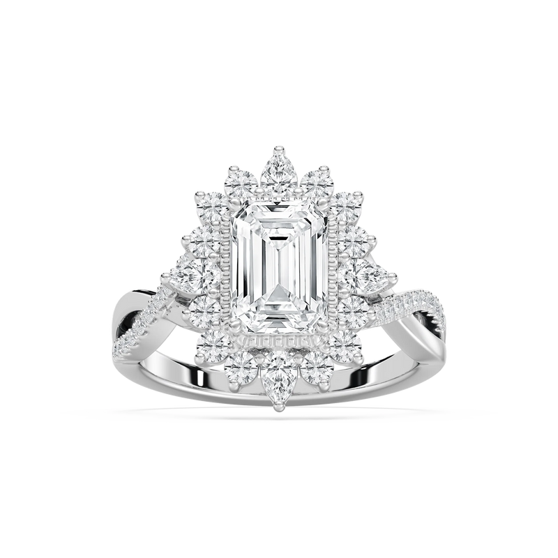 Calliope 2 ³⁄₄ ctw Emerald LGD Milgrain Vintage Halo Engagement Ring - 14K White Gold / F-VS2