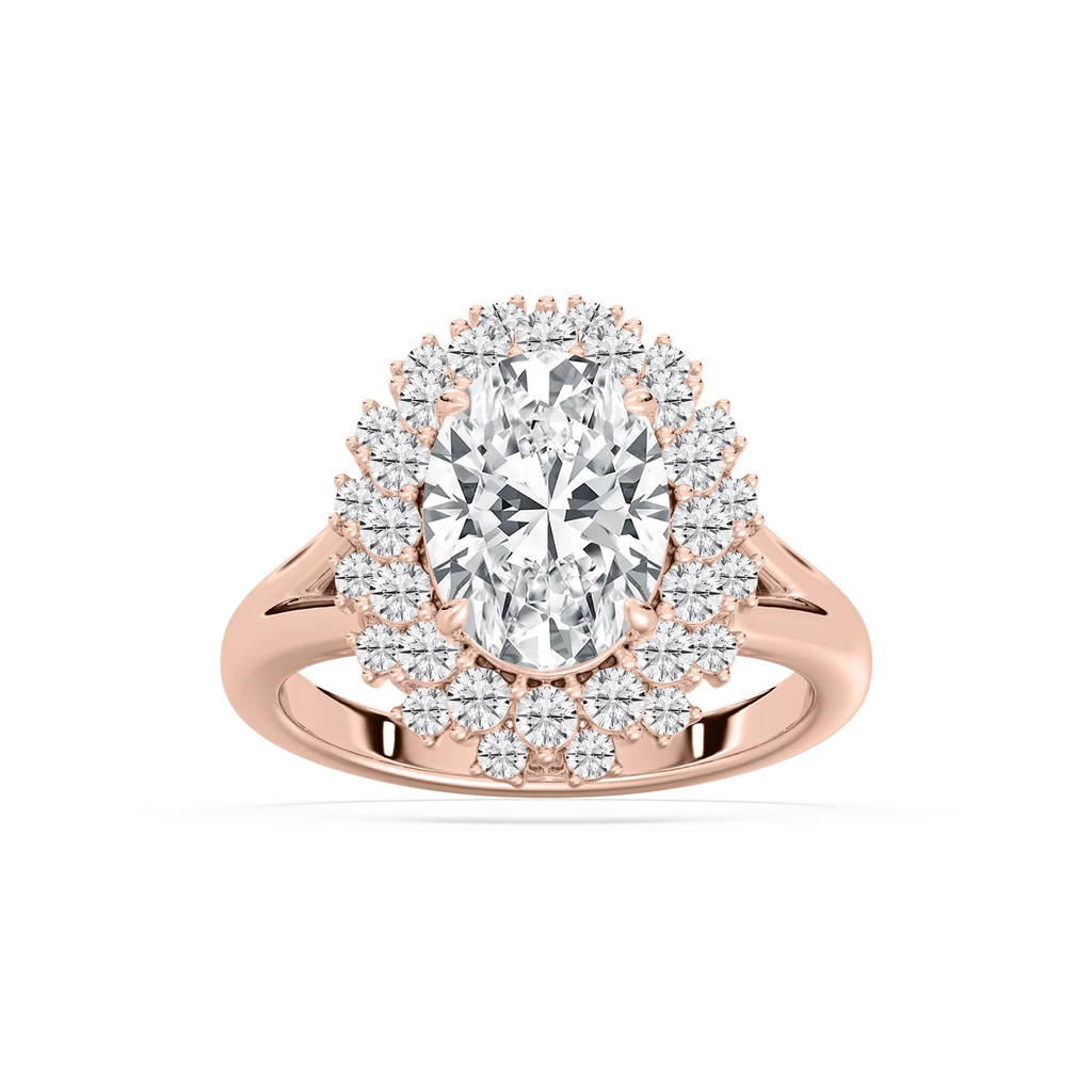 Campbell 3 ¾ ctw Oval LGD Halo Split Shank Engagement Ring - 14K Rose Gold / F-VS2