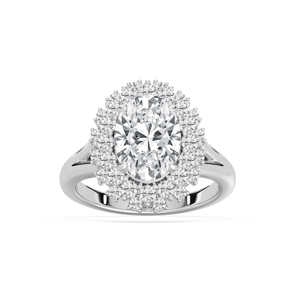 Campbell 3 ¾ ctw Oval LGD Halo Split Shank Engagement Ring - 14K White Gold / E-VS1
