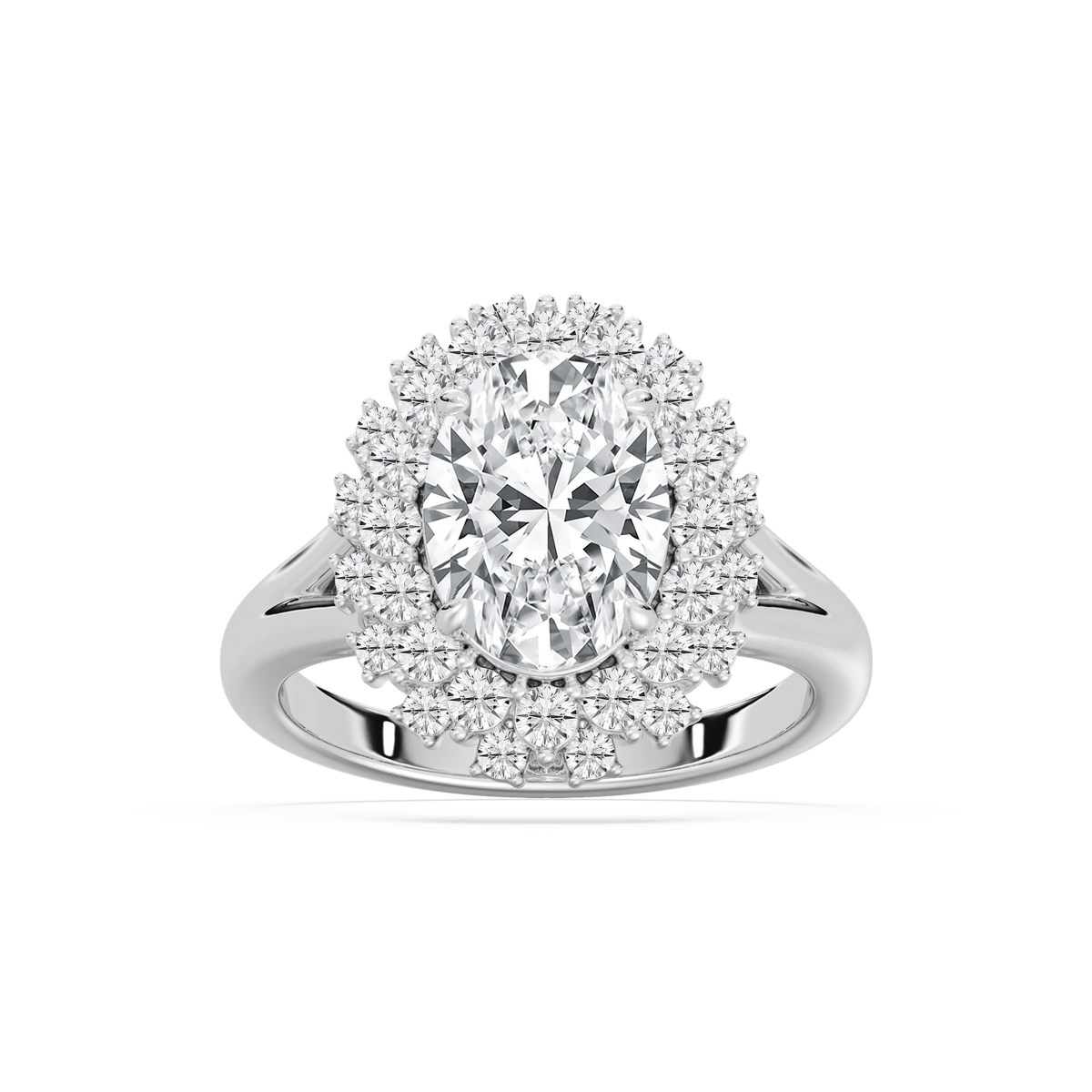 Campbell 3 ¾ ctw Oval LGD Halo Split Shank Engagement Ring - 14K White Gold / E-VS1