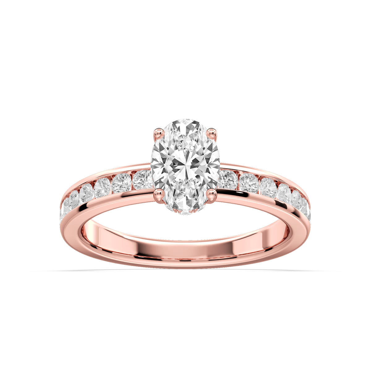 Candice Oval LGD Channel Set Hidden Halo Engagement Ring - 14K Rose Gold / 1 ct / D-VVS2