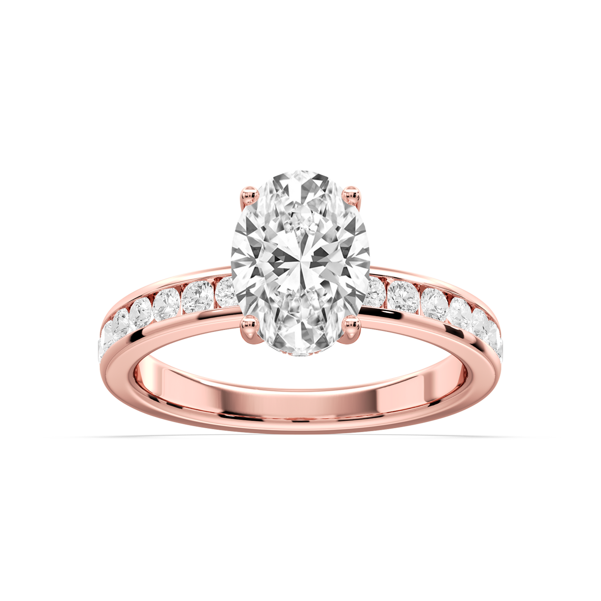 Candice Oval LGD Channel Set Hidden Halo Engagement Ring - 18K Rose Gold / 2 ct / F-VS2