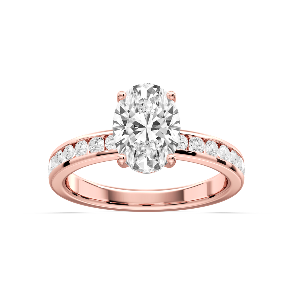 Candice Oval LGD Channel Set Hidden Halo Engagement Ring - 14K Rose Gold / 2 ct / F-VS2