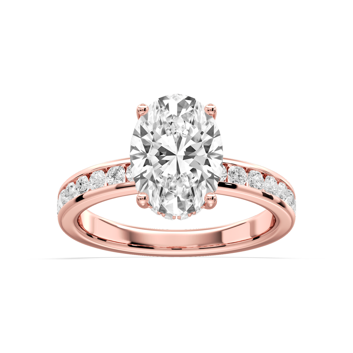 Candice Oval LGD Channel Set Hidden Halo Engagement Ring - 18K Rose Gold / 3 ct / F-VS2
