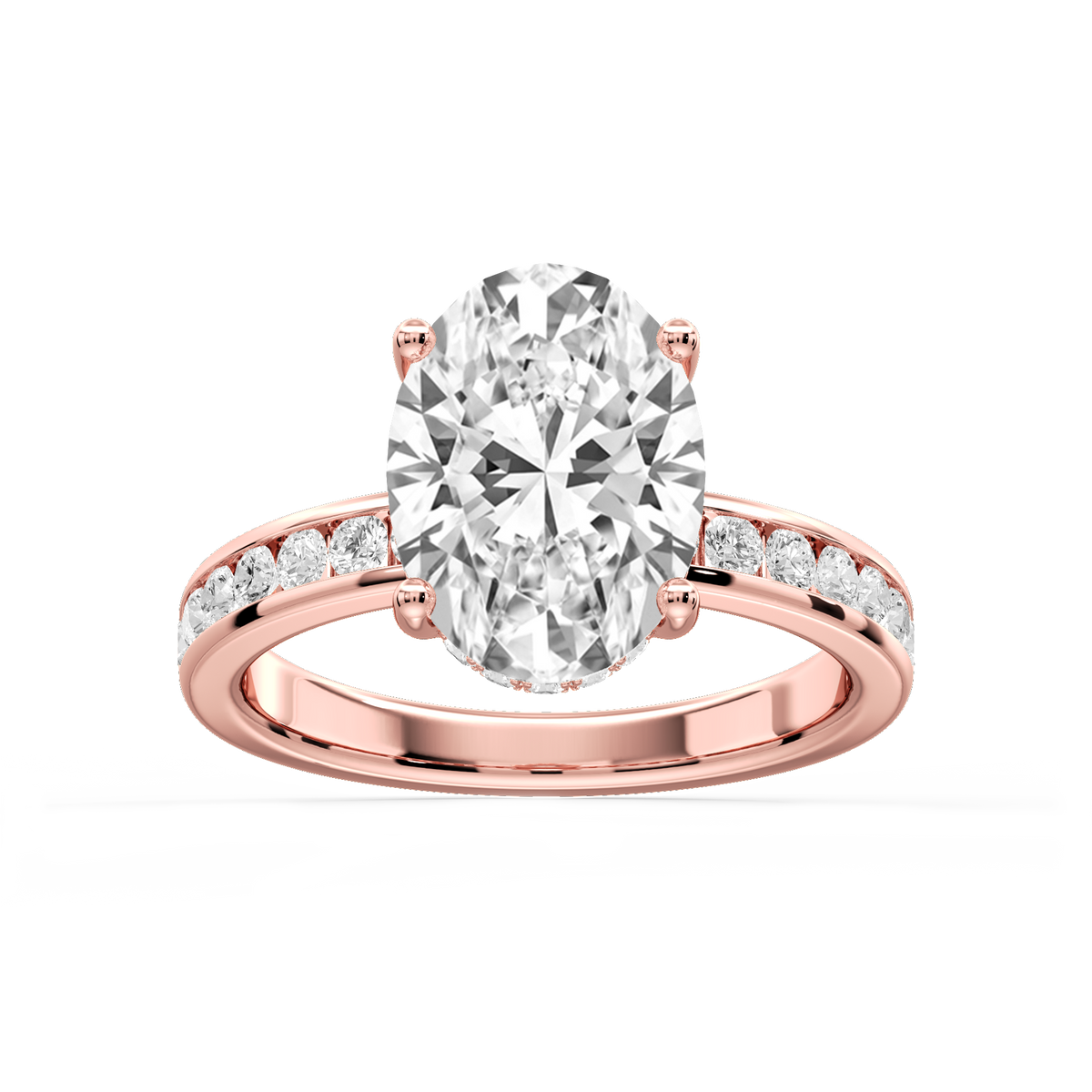 Candice Oval LGD Channel Set Hidden Halo Engagement Ring - 14K Rose Gold / 4 ct / D-VVS2