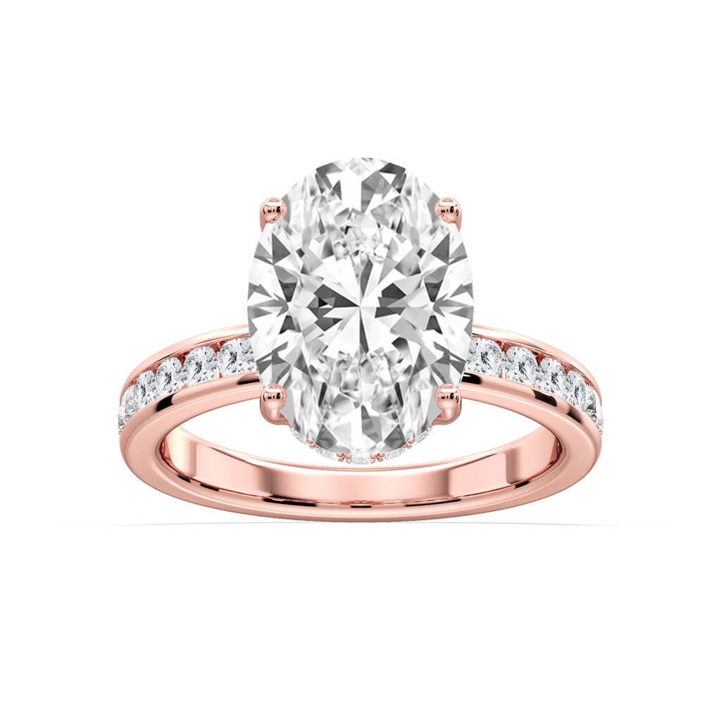Candice Oval LGD Channel Set Hidden Halo Engagement Ring - 14K Rose Gold / 5 ct / D-VVS2
