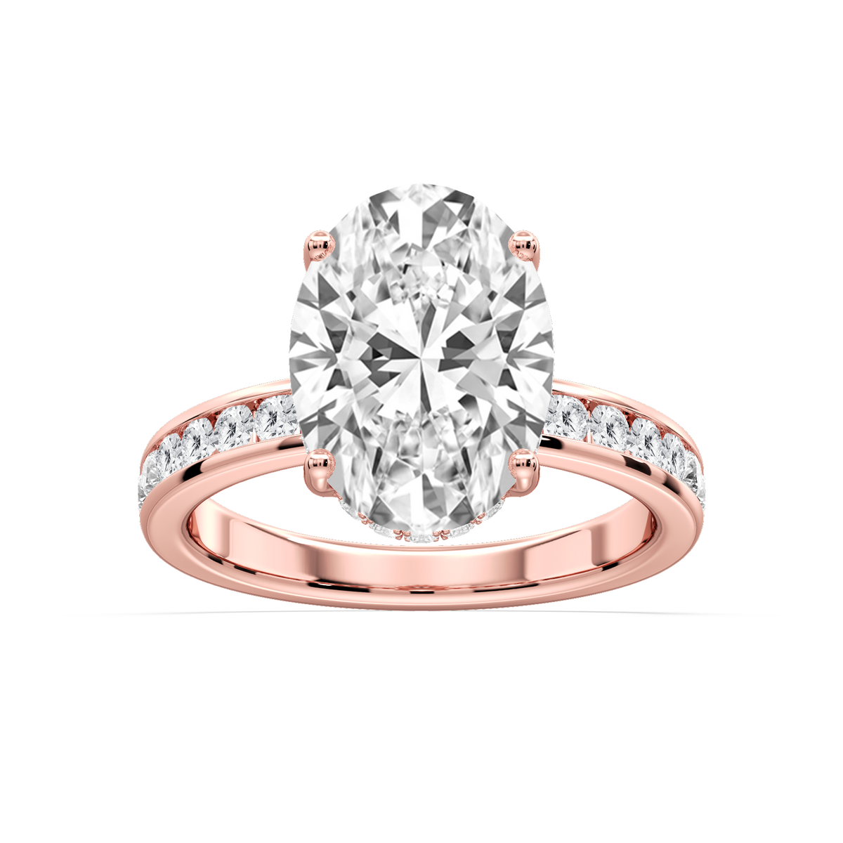 Candice Oval LGD Channel Set Hidden Halo Engagement Ring - 14K Rose Gold / 5 ct / F-VS2