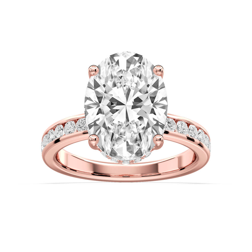 Candice Oval LGD Channel Set Hidden Halo Engagement Ring - 14K Rose Gold / 6 ct / D-VVS2