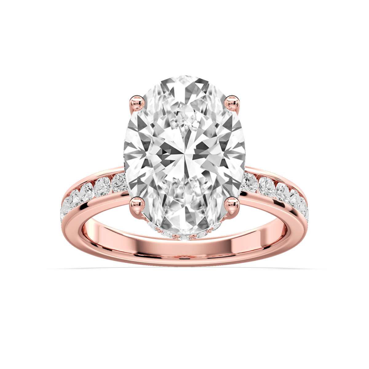 Candice Oval LGD Channel Set Hidden Halo Engagement Ring - 14K Rose Gold / 6 ct / D-VVS2