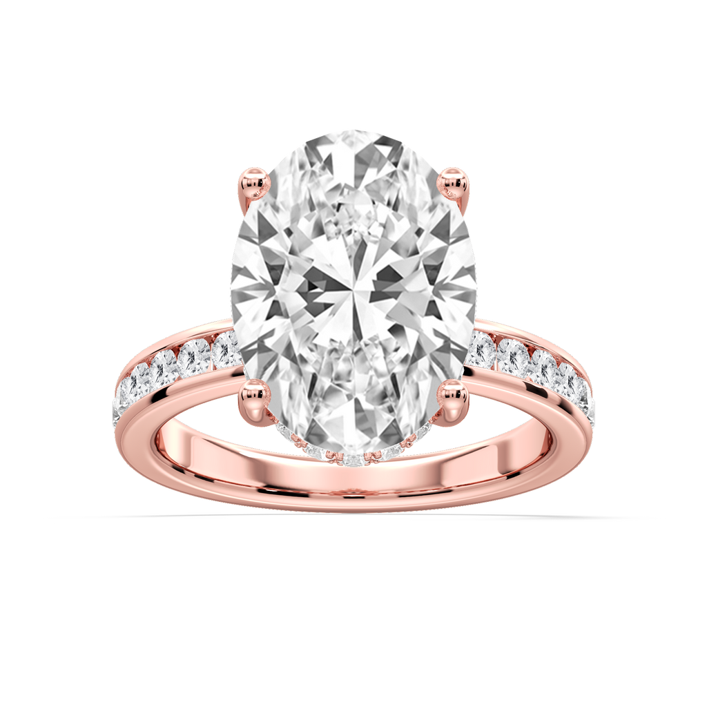 Candice Oval LGD Channel Set Hidden Halo Engagement Ring - 18K Rose Gold / 7 ct / F-VS2