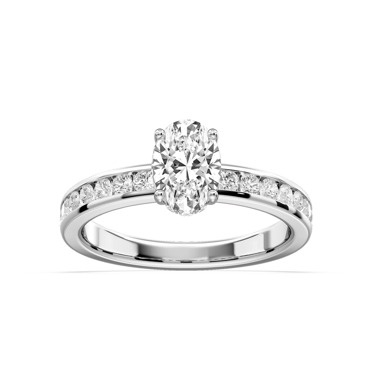 Candice Oval LGD Channel Set Hidden Halo Engagement Ring - 14K White Gold / 1 ct / F-VS2