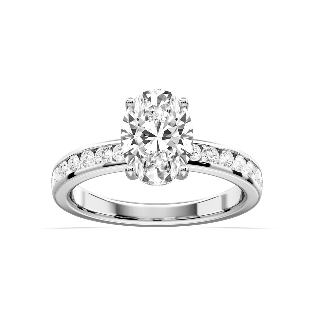 Candice Oval LGD Channel Set Hidden Halo Engagement Ring - 18K White Gold / 2 ct / F-VS2