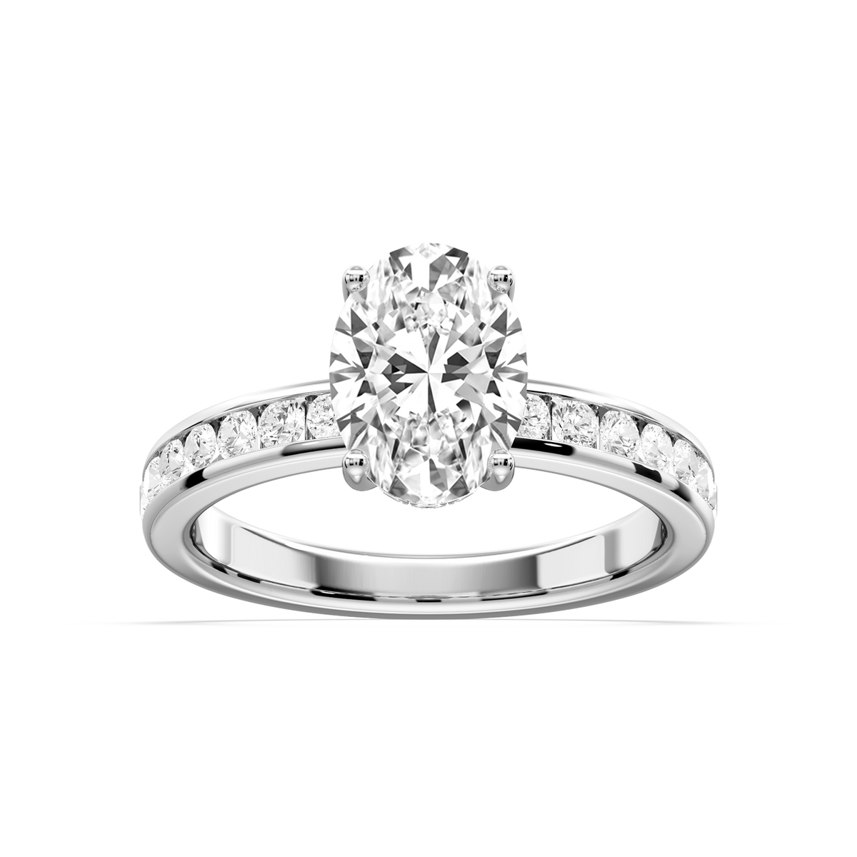 Candice Oval LGD Channel Set Hidden Halo Engagement Ring - 18K White Gold / 2 ct / F-VS2