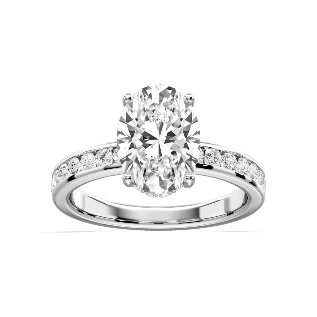 Candice Oval LGD Channel Set Hidden Halo Engagement Ring - Platinum / 3 ct / F-VS2