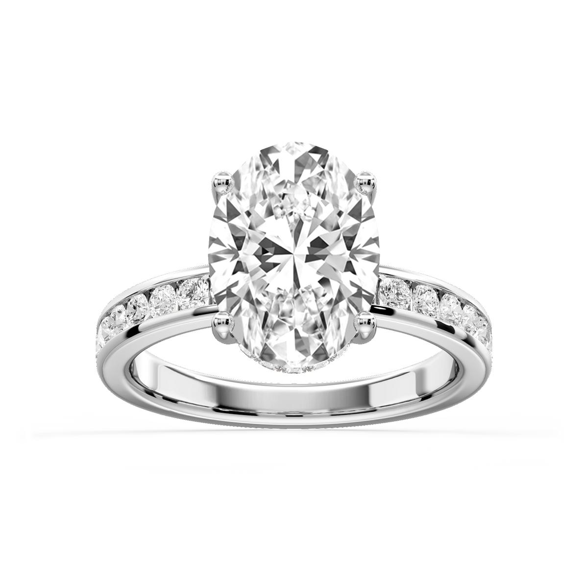 Candice Oval LGD Channel Set Hidden Halo Engagement Ring - Platinum / 4 ct / F-VS2