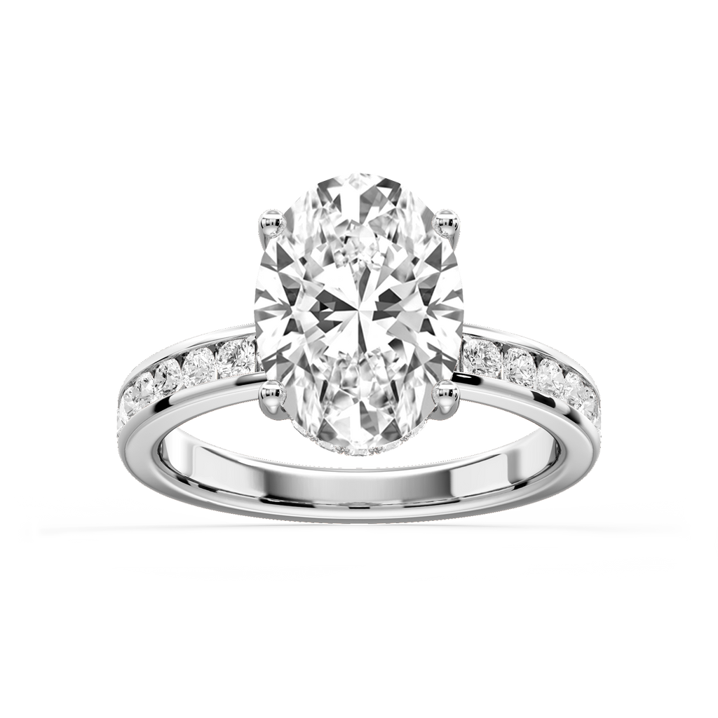 Candice Oval LGD Channel Set Hidden Halo Engagement Ring - 14K White Gold / 4 ct / F-VS2