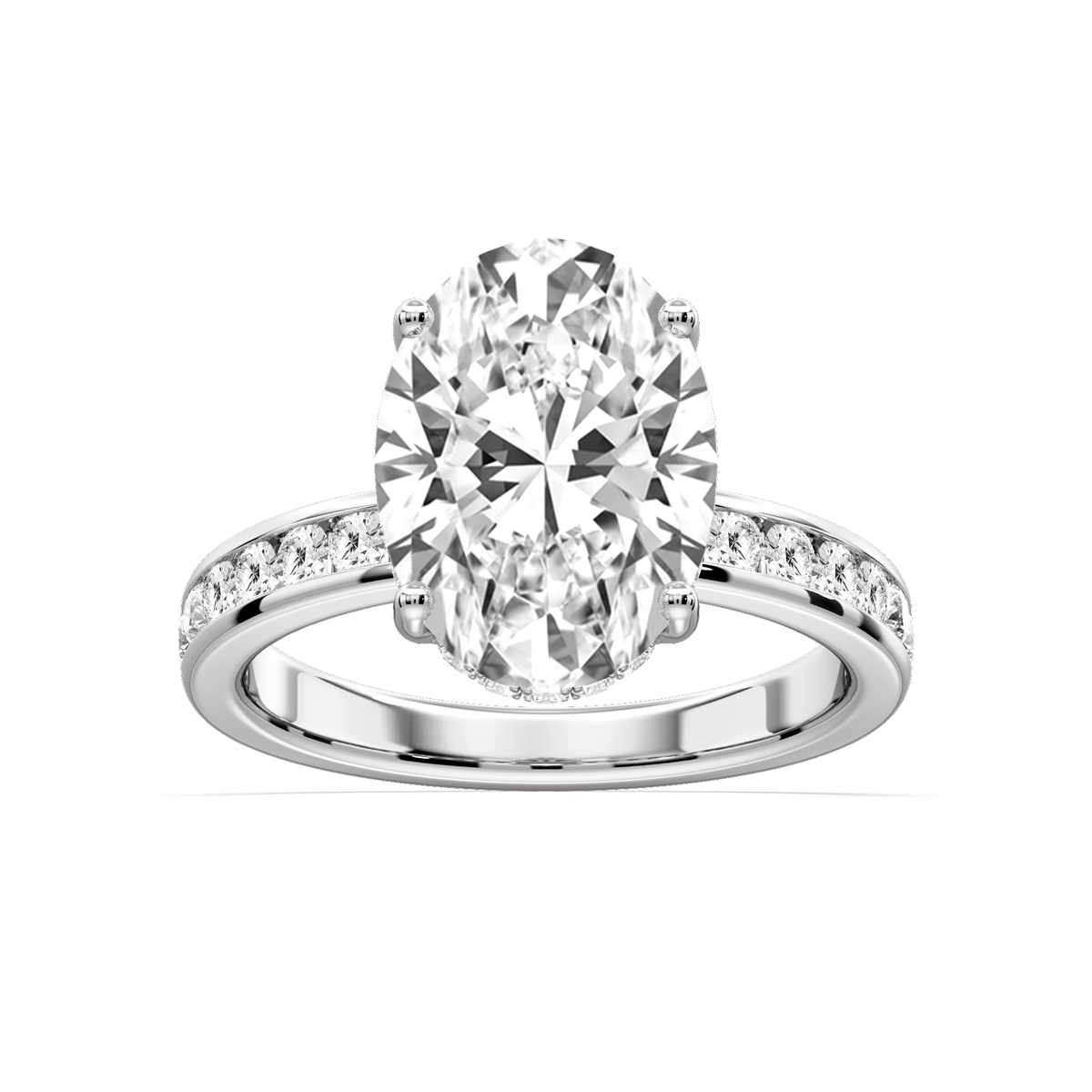 Candice Oval LGD Channel Set Hidden Halo Engagement Ring - Platinum / 5 ct / F-VS2