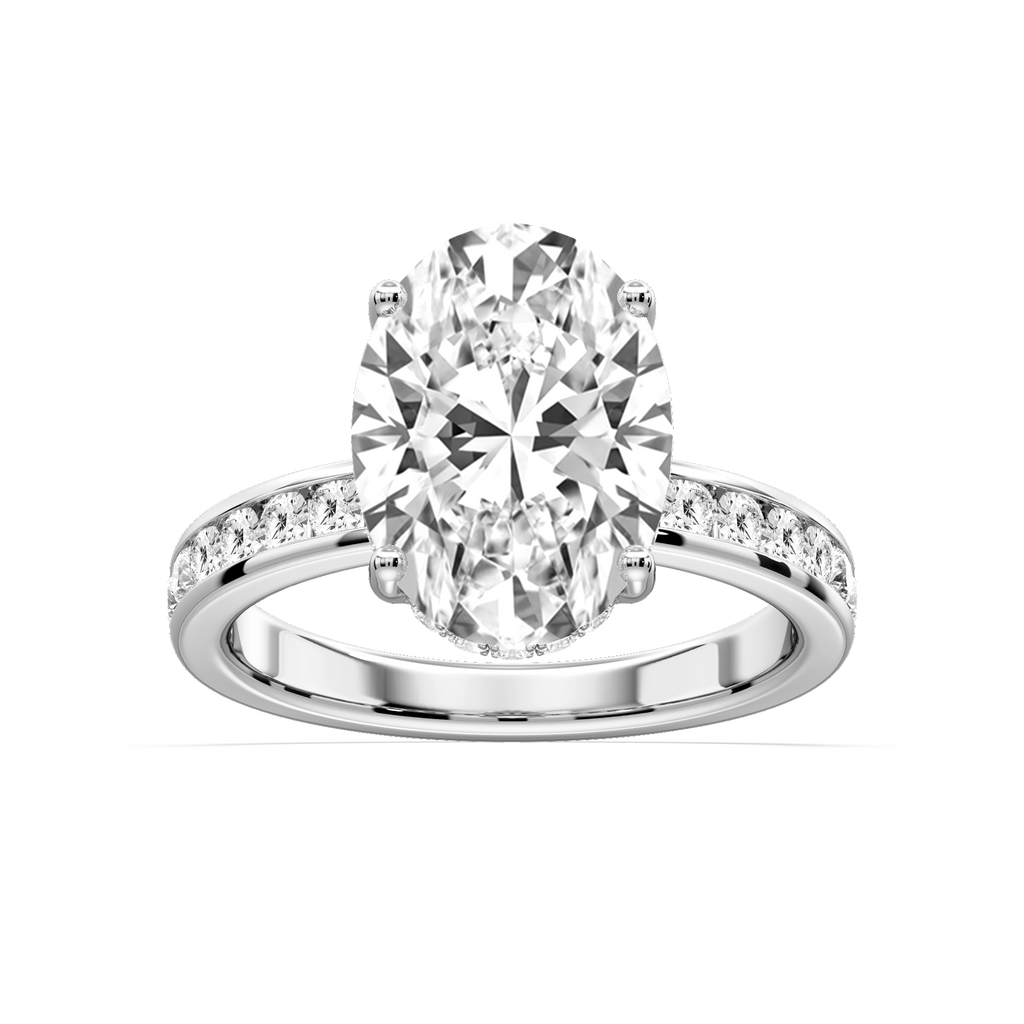 Candice Oval LGD Channel Set Hidden Halo Engagement Ring - 14K White Gold / 5 ct / F-VS2