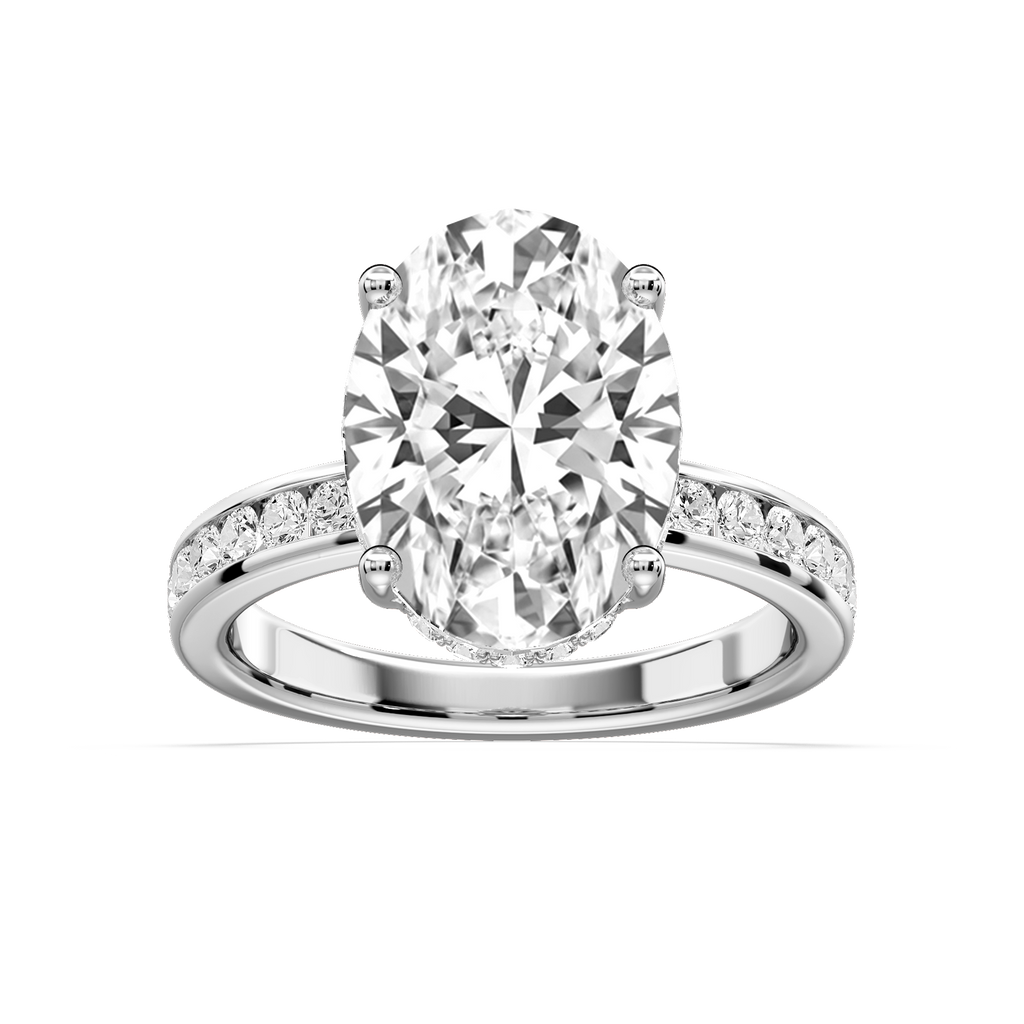 Candice Oval LGD Channel Set Hidden Halo Engagement Ring - 18K White Gold / 6 ct / F-VS2