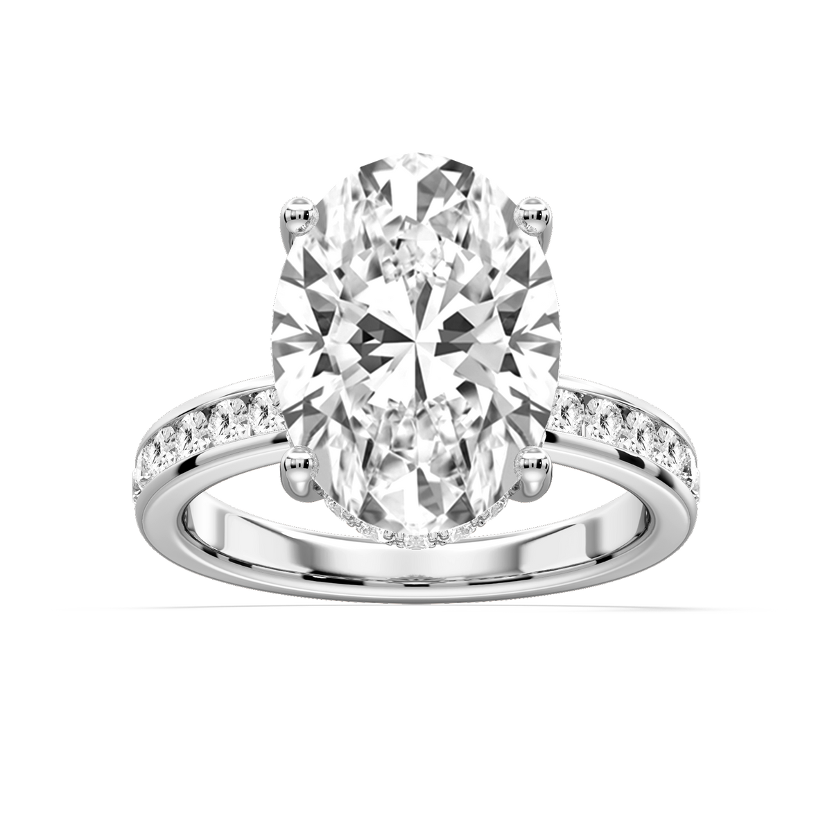 Candice Oval LGD Channel Set Hidden Halo Engagement Ring - 18K White Gold / 7 ct / F-VS2