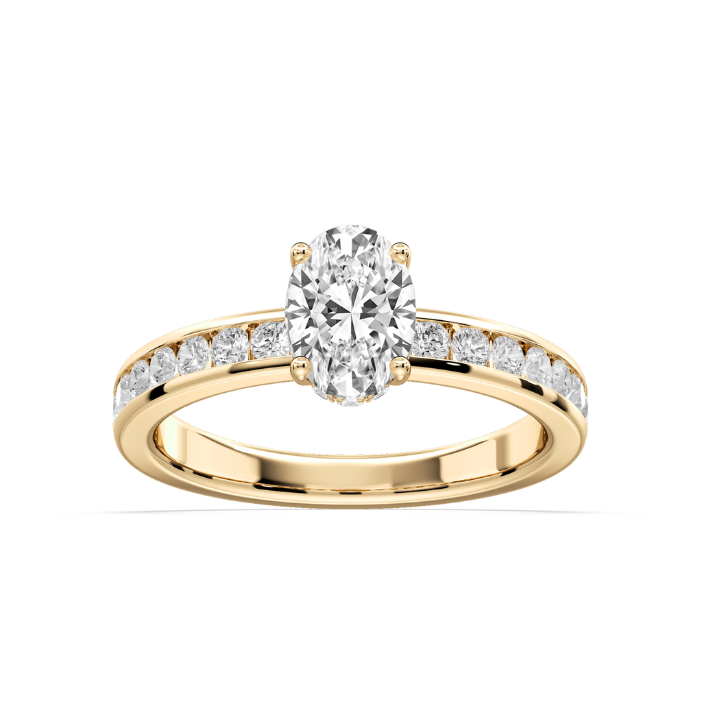 Candice Oval LGD Channel Set Hidden Halo Engagement Ring - 18K Yellow Gold / 1 ½ ct / F-VS2