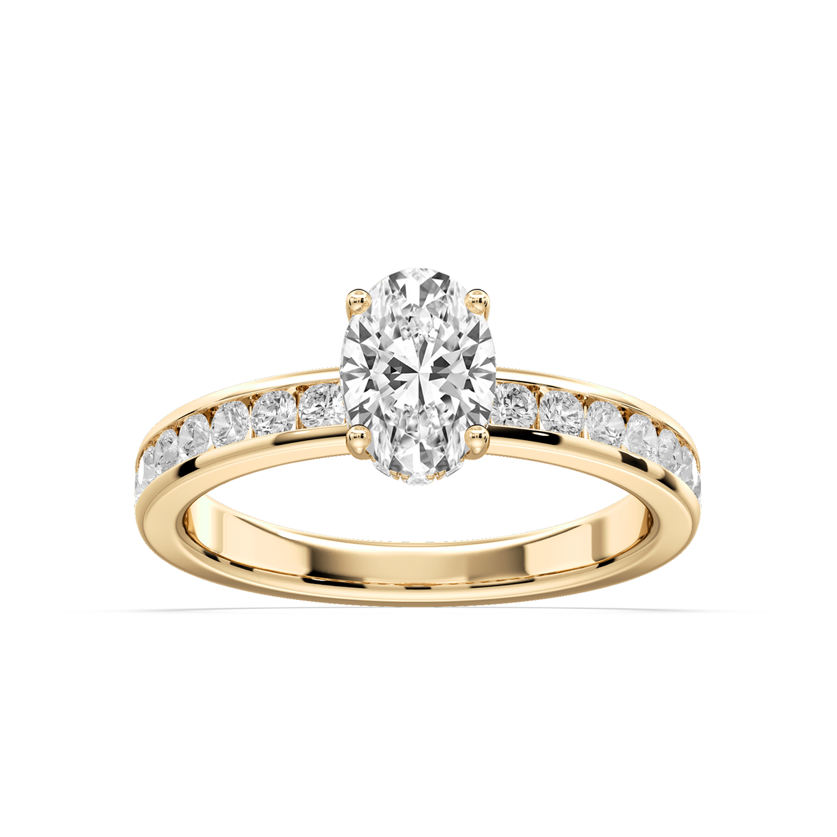 Candice Oval LGD Channel Set Hidden Halo Engagement Ring - 14K Yellow Gold / 1 ct / D-VVS2
