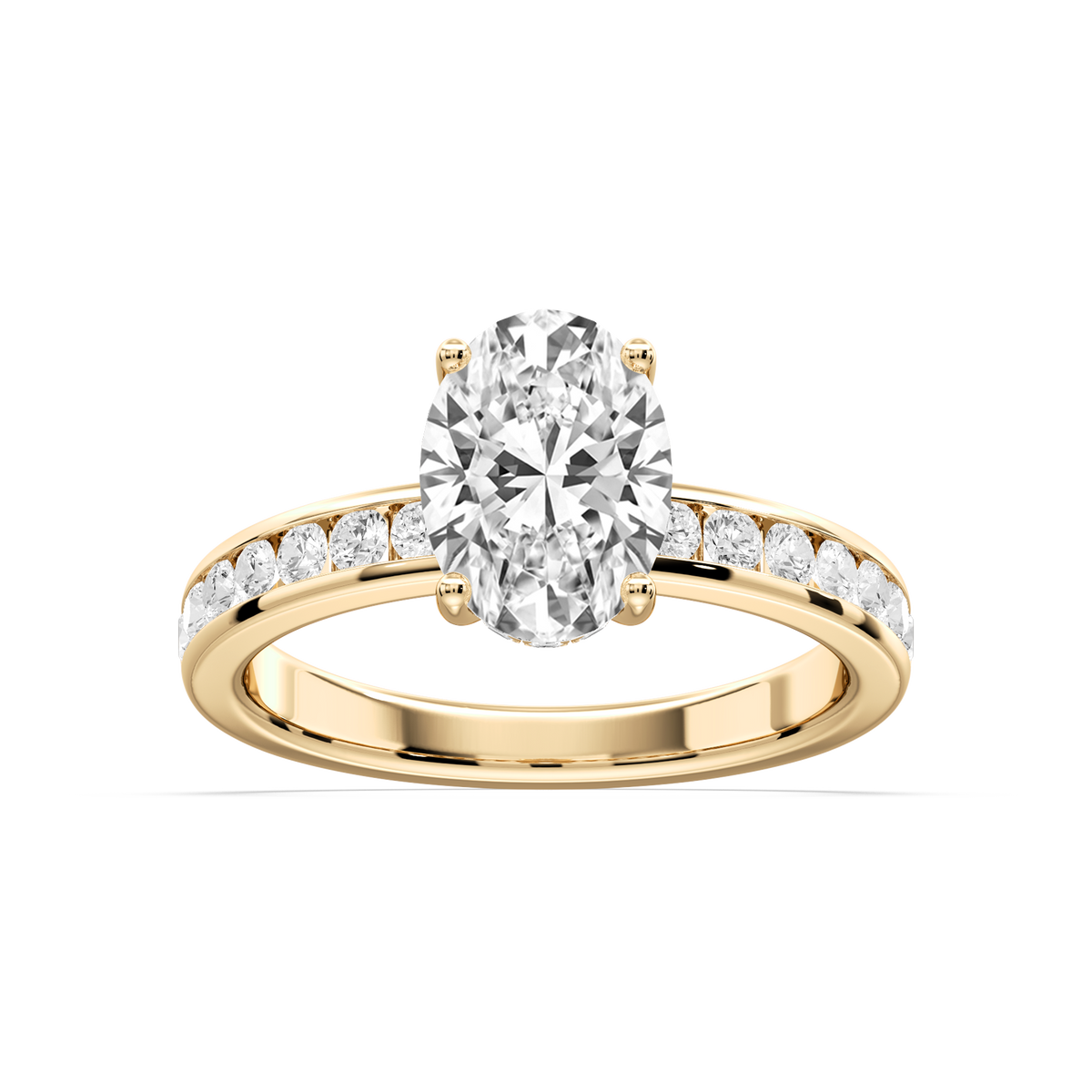 Candice Oval LGD Channel Set Hidden Halo Engagement Ring - 14K Yellow Gold / 2 ct / D-VVS2