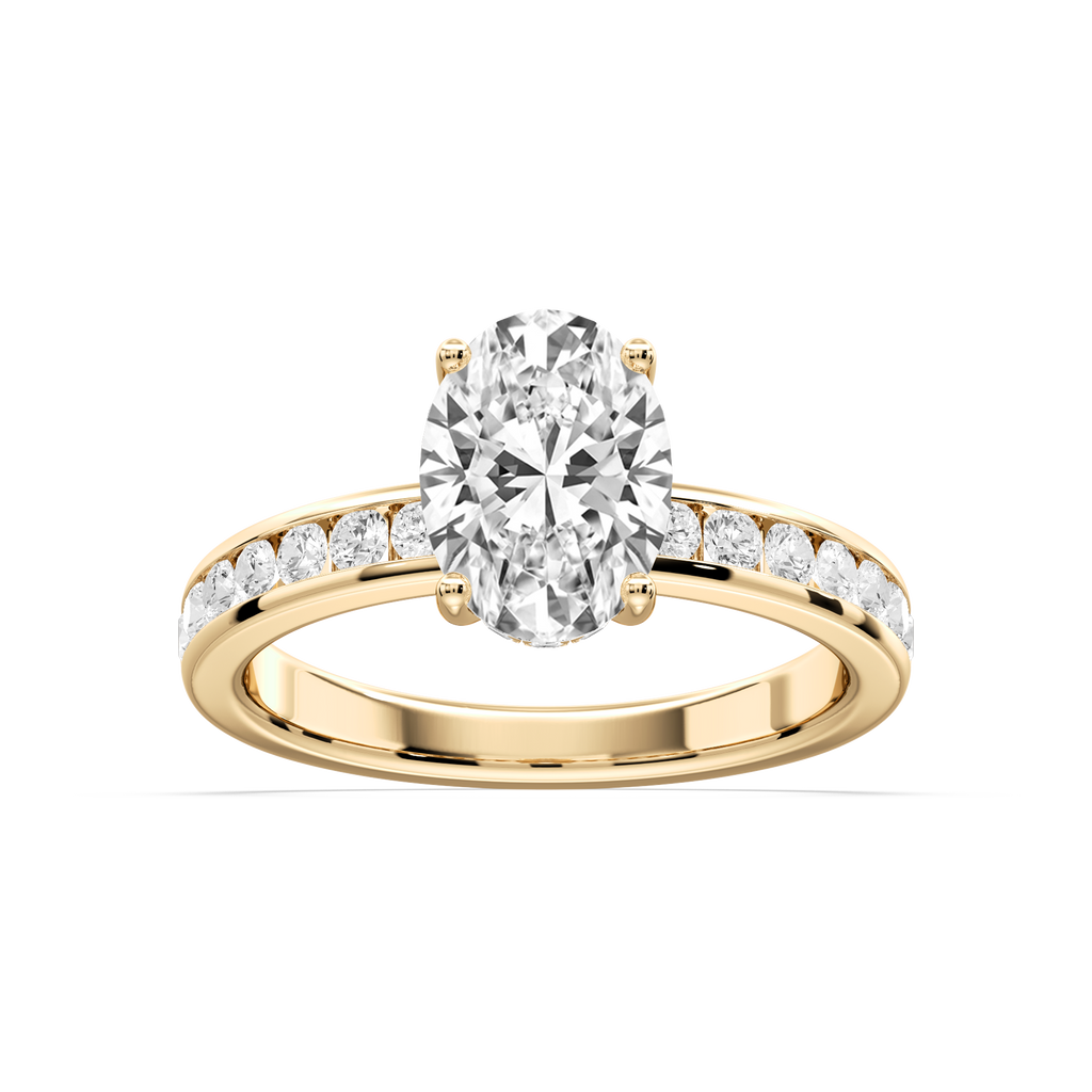 Candice Oval LGD Channel Set Hidden Halo Engagement Ring - 18K Yellow Gold / 2 ct / F-VS2