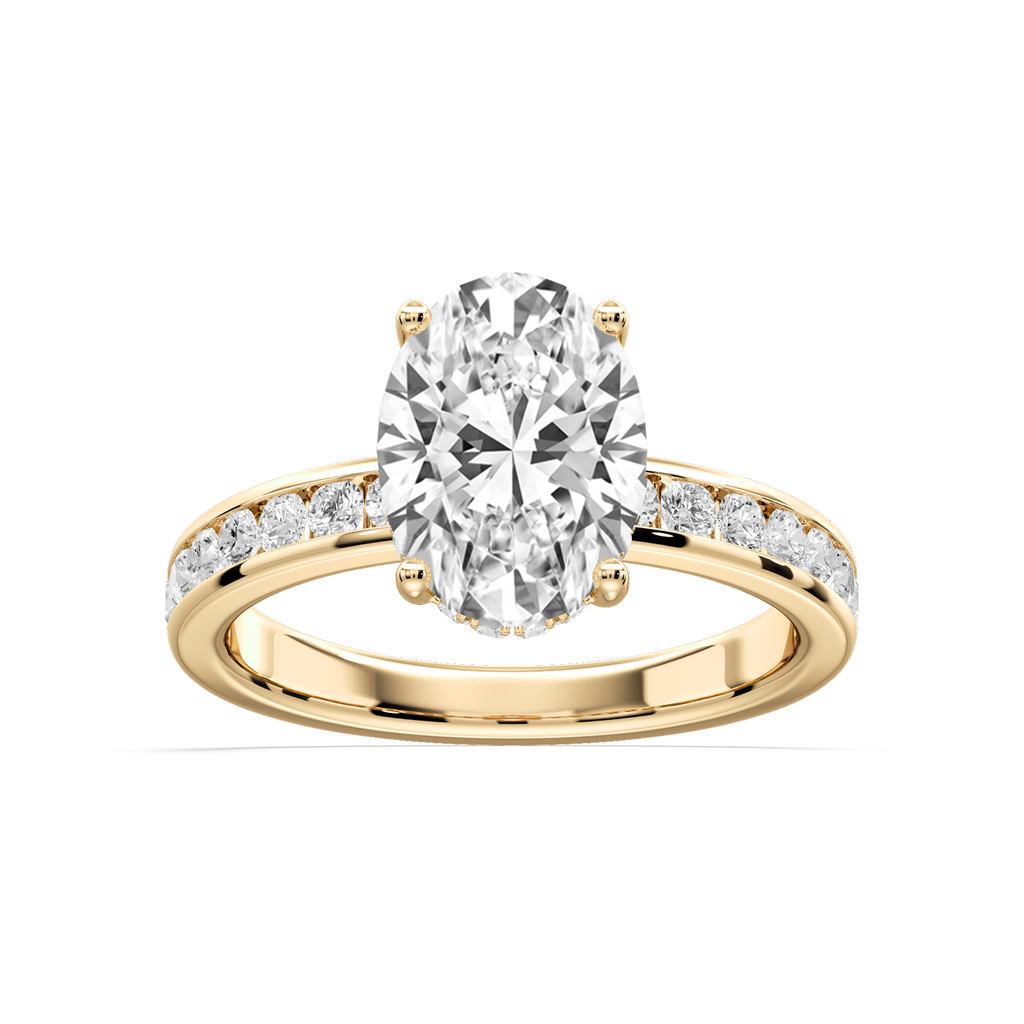 Candice Oval LGD Channel Set Hidden Halo Engagement Ring - 14K Yellow Gold / 3 ct / D-VVS2